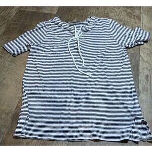 Ann Taylor Loft Top Blouse Womens Medium White Striped Short Sleeve